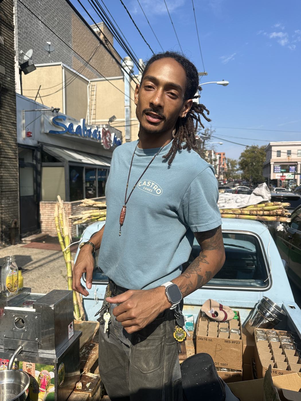 Standing in front of the truck between pours
